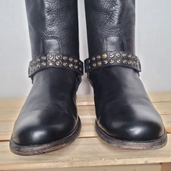 Frye Black Leather Tall Harley Boots