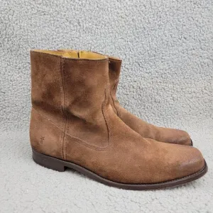 Frye Boots Brown Suede Leather Inside Zip Moto Work Men's Size 12 D Ankle