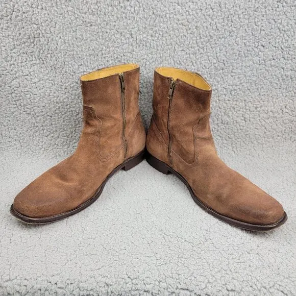 Frye Boots Brown Suede Leather Inside Zip Moto Work Men's Size 12 D Ankle