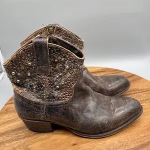 Frye Boots Womens 8.5 M Brown Distressed Leather Ankle Studded Western Cowboy