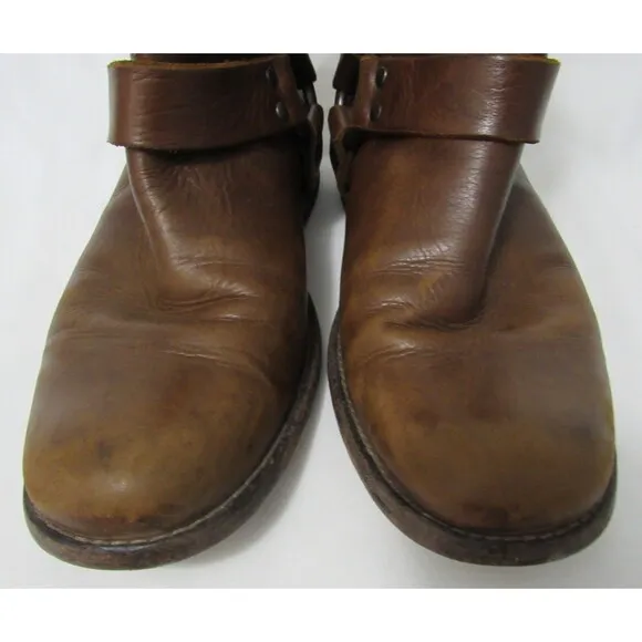 Frye Brown Leather Zip Back Phillip Harness Boots Size 6 B EUC