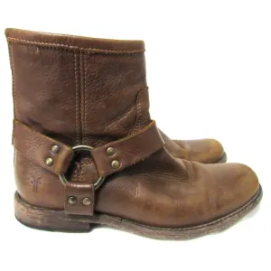 Frye Brown Leather Zip Back Phillip Harness Boots Size 6 B EUC