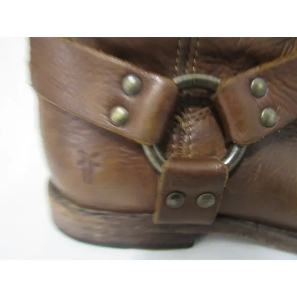 Frye Brown Leather Zip Back Phillip Harness Boots Size 6 B EUC