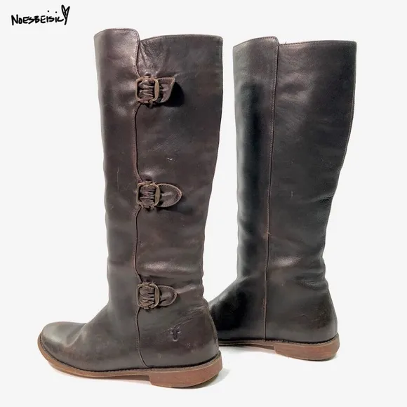 FRYE Brown Paige Buckles Leather Boots