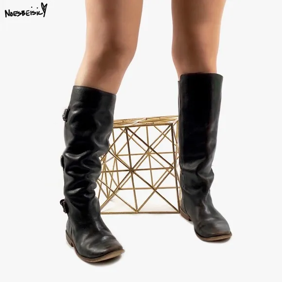 FRYE Brown Paige Buckles Leather Boots