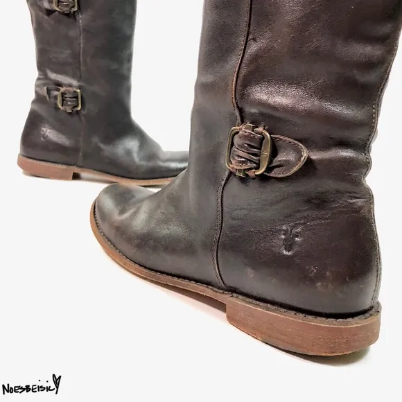 FRYE Brown Paige Buckles Leather Boots