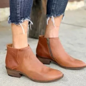 Frye Carson Piping Cognac DISTRESSED LEATHER Ankle Bootie Heel Side Zip Size 7.5