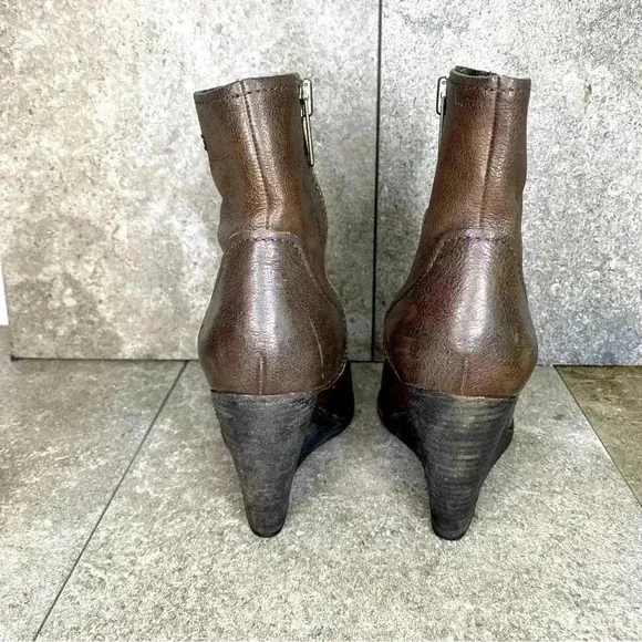 FRYE Cece Artisan Ankle Wedge Brown  Zip Up Boots Women’s Size 8.5M