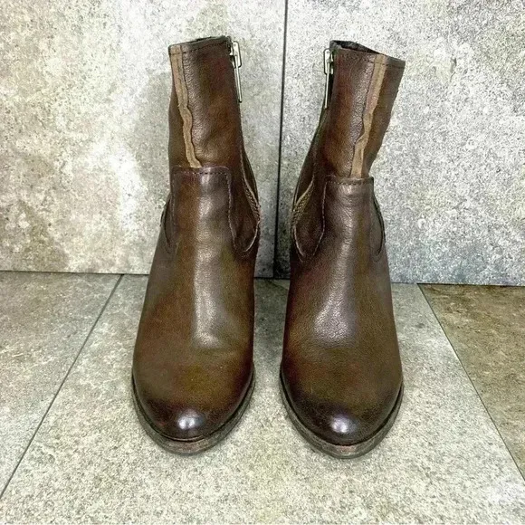 FRYE Cece Artisan Ankle Wedge Brown  Zip Up Boots Women’s Size 8.5M