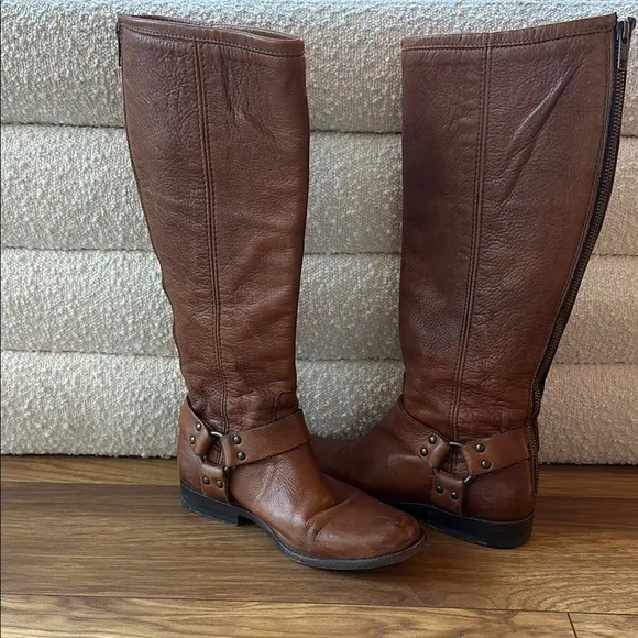 Frye Harness Brown Leather Knee-High Boots