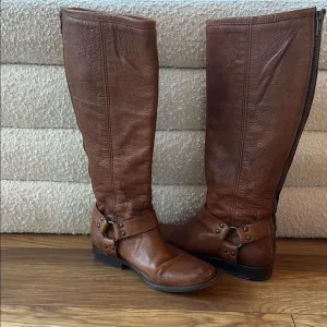 Frye Harness Brown Leather Knee-High Boots