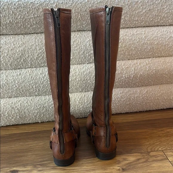 Frye Harness Brown Leather Knee-High Boots