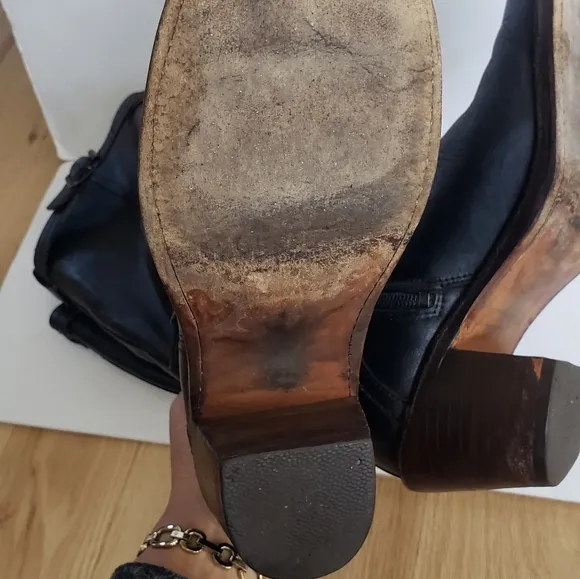 Frye heeled boots size 8.5 with buckles on top and bottom