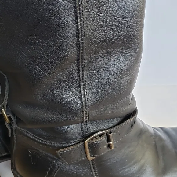 Frye heeled boots size 8.5 with buckles on top and bottom
