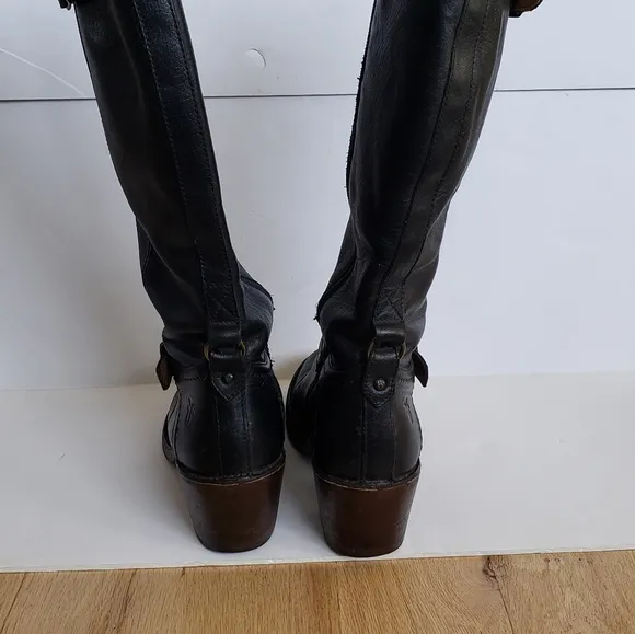 Frye heeled boots size 8.5 with buckles on top and bottom