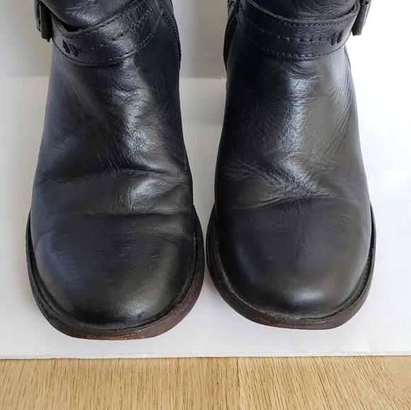 Frye heeled boots size 8.5 with buckles on top and bottom
