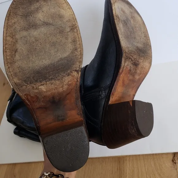 Frye heeled boots size 8.5 with buckles on top and bottom