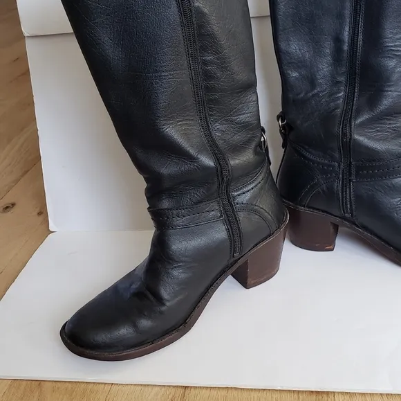 Frye heeled boots size 8.5 with buckles on top and bottom
