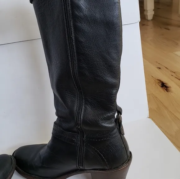 Frye heeled boots size 8.5 with buckles on top and bottom