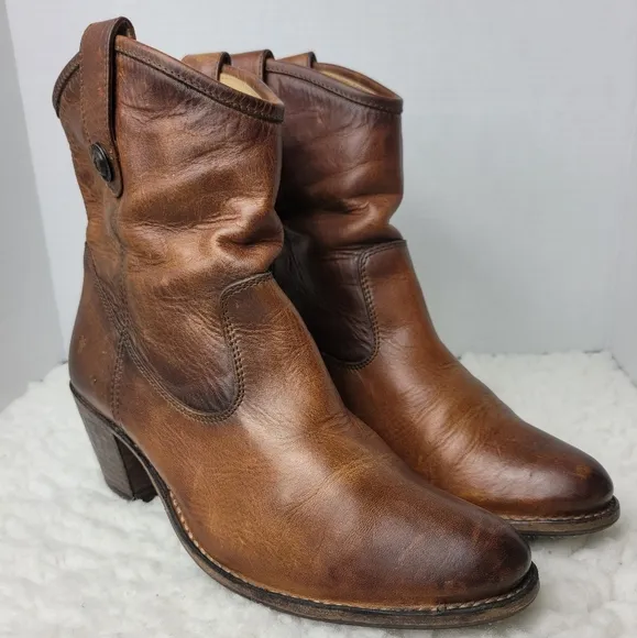 Frye Jackie Button Short Bootie Size 8.5 Womens Brown Leather Casual Dress Boots
