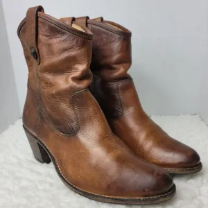 Frye Jackie Button Short Bootie Size 8.5 Womens Brown Leather Casual Dress Boots