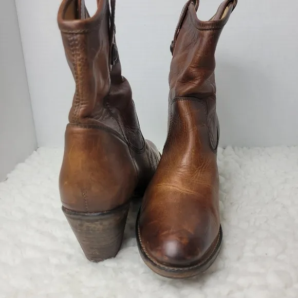 Frye Jackie Button Short Bootie Size 8.5 Womens Brown Leather Casual Dress Boots