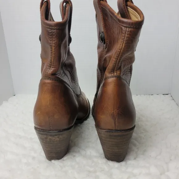 Frye Jackie Button Short Bootie Size 8.5 Womens Brown Leather Casual Dress Boots