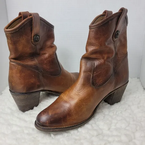 Frye Jackie Button Short Bootie Size 8.5 Womens Brown Leather Casual Dress Boots