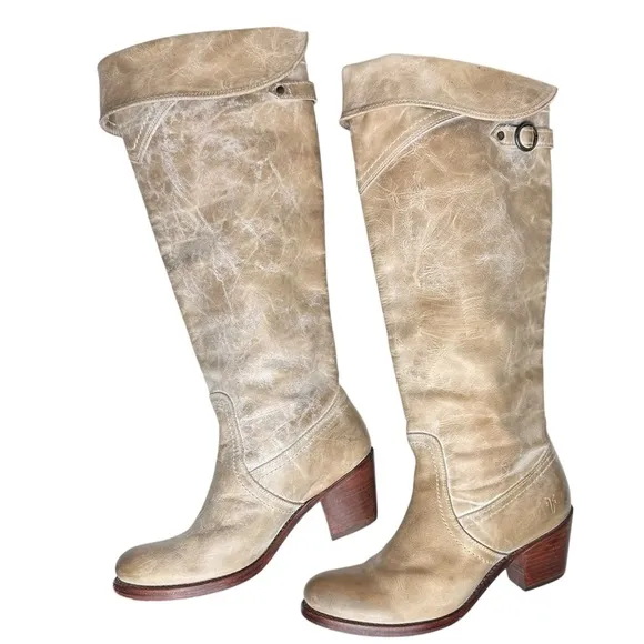 Frye Jane Tall Boots Knee High Taupe SZ 7