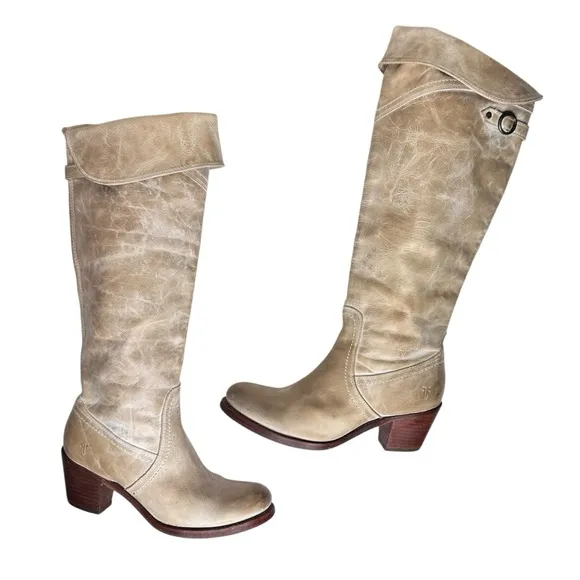 Frye Jane Tall Boots Knee High Taupe SZ 7