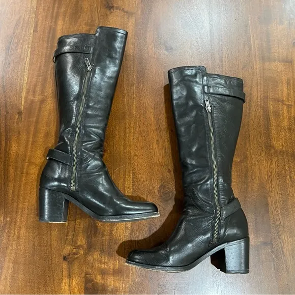 Frye Janis Shield Distressed Leather Tall Heeled Boots Size 6 B