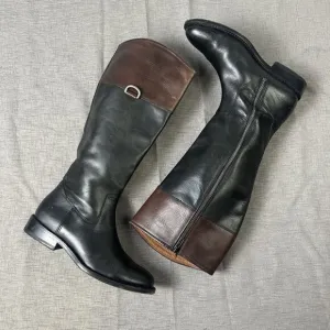 FRYE Jayden D Ring Black &amp; Brown Leather Tall Zip Riding Boots 8 B $398