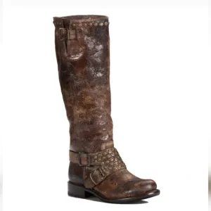 FRYE Jenna Studded Tall Chocolate Glazed Vintage Leather Boots