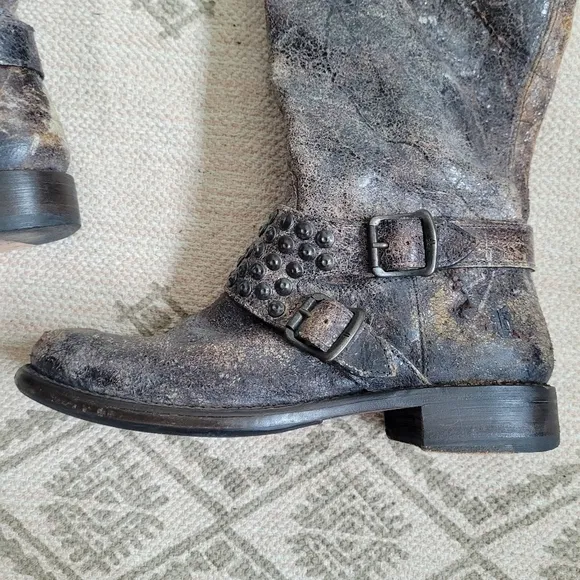 FRYE Jenna Studded Tall Chocolate Glazed Vintage Leather Boots