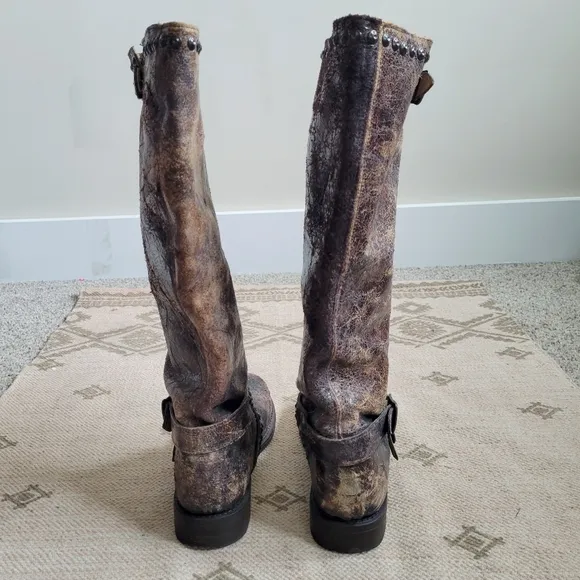 FRYE Jenna Studded Tall Chocolate Glazed Vintage Leather Boots