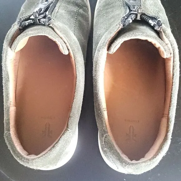 Frye Lena Women’s 7M Green Leather Slip On Zip Shoes Low Platform Sneaker
