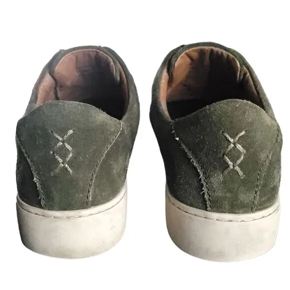 Frye Lena Women’s 7M Green Leather Slip On Zip Shoes Low Platform Sneaker