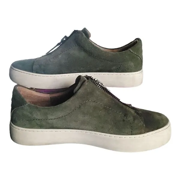 Frye Lena Women’s 7M Green Leather Slip On Zip Shoes Low Platform Sneaker