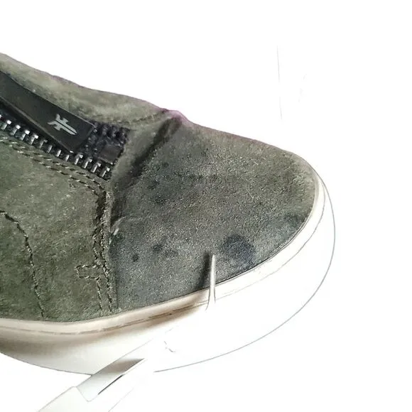 Frye Lena Women’s 7M Green Leather Slip On Zip Shoes Low Platform Sneaker