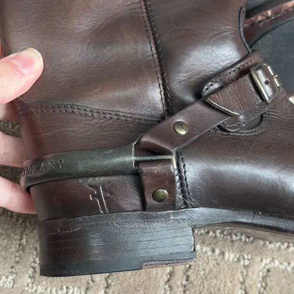 Frye Lindsay Spur Harness Riding Boots Women's Sz 6.5B Brown Leather Tall 76985