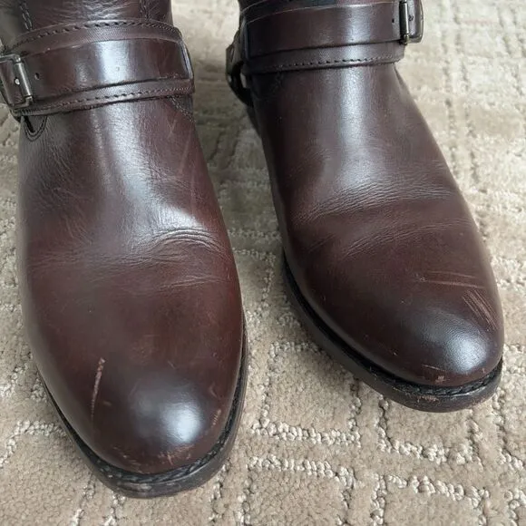 Frye Lindsay Spur Harness Riding Boots Women's Sz 6.5B Brown Leather Tall 76985