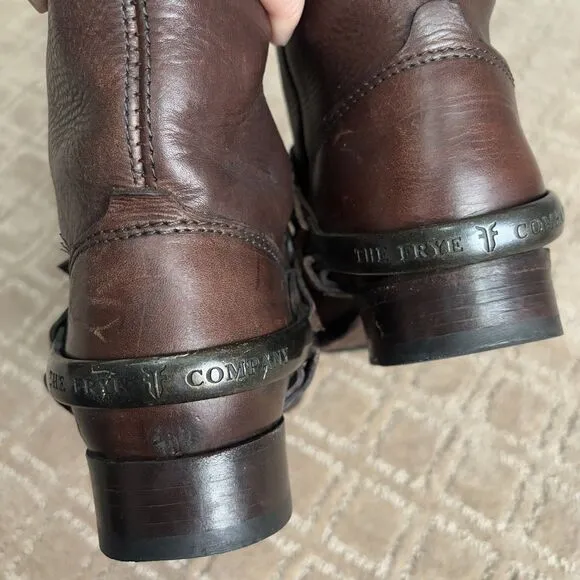 Frye Lindsay Spur Harness Riding Boots Women's Sz 6.5B Brown Leather Tall 76985