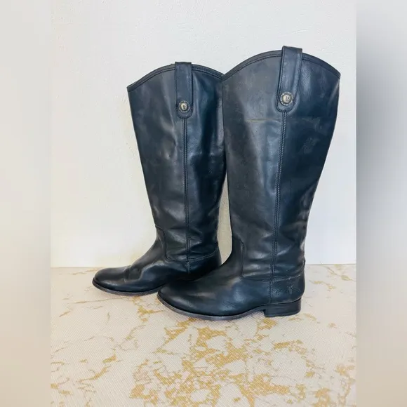FRYE Melissa Black Leather Tall Boots
