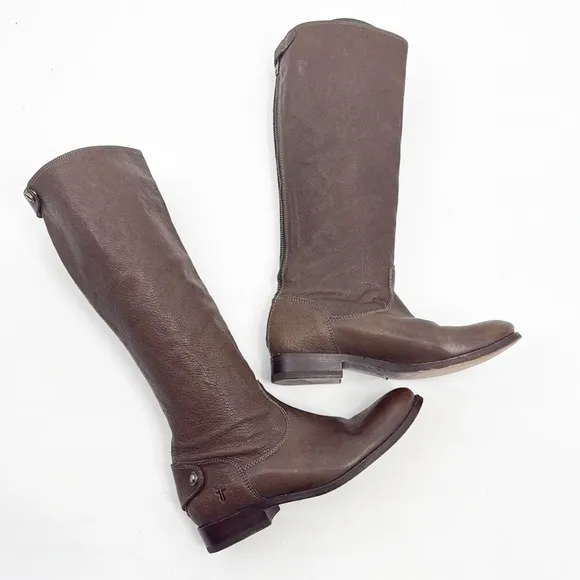 Frye Melissa Button Back Zip Tall Riding Boot Brown size 6