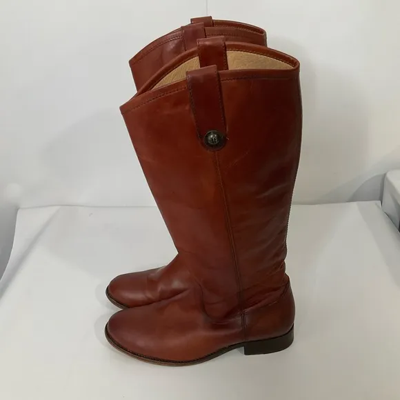 FRYE Melissa Button Cognac Leather Tall Riding Boots Size 8B; Pre-Owned So Nice!