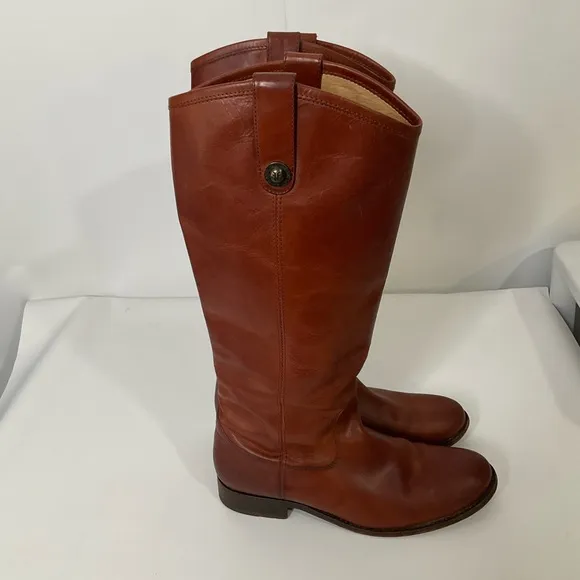 FRYE Melissa Button Cognac Leather Tall Riding Boots Size 8B; Pre-Owned So Nice!