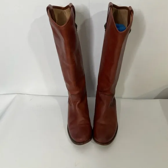 FRYE Melissa Button Cognac Leather Tall Riding Boots Size 8B; Pre-Owned So Nice!
