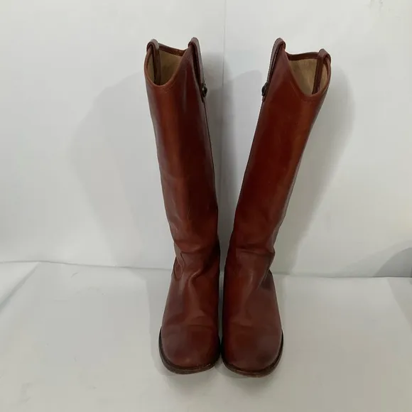 FRYE Melissa Button Cognac Leather Tall Riding Boots Size 8B; Pre-Owned So Nice!