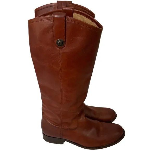 FRYE Melissa Button Cognac Leather Tall Riding Boots Size 8B; Pre-Owned So Nice!