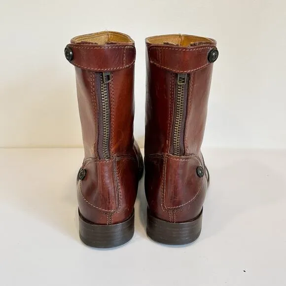 Frye Melissa Button Zip Up Shortie Leather Boot Brown Size 9.5